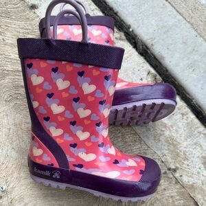 Kamik Heart Pattern Kids' Rain Boots - Pink and Purple Sz 9